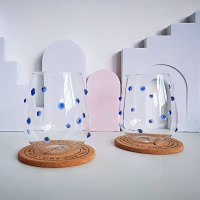 【CW】✒  Glass Cup Irregular Dot Glasses Design Juice Wine Shot Cups