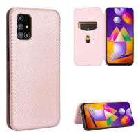 Samsung Galaxy M31s Case, EABUY Carbon Fiber Magnetic Closure with Card Slot Flip Case Cover for Samsung Galaxy M31s