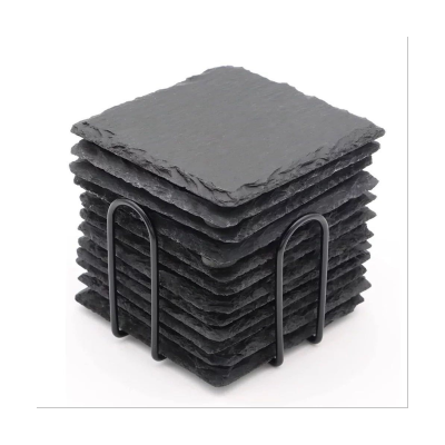 12PCS Slate Coasters Bulk 4 Inch Square Black Slate Stone Coaster Handmade Drink Bar Slate Coasters