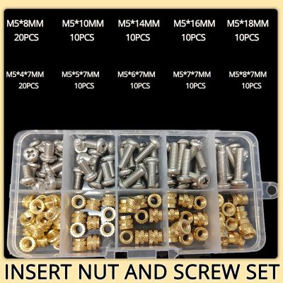 M2 M2.5 M3 M4 M5 M6 Brass Insert Nut and Screw Set Hot Knurled Heat Thread Copper Nuts 304 Stainless Steel Bolt Assortment Kit Nails Screws Fasteners