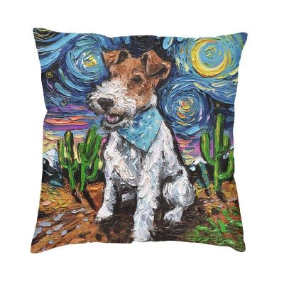 hot！【DT】☬✳❂  Night Wire Terrier Throw Decoration Printing Dog Sofa Car Cushion Cover Pillowslip