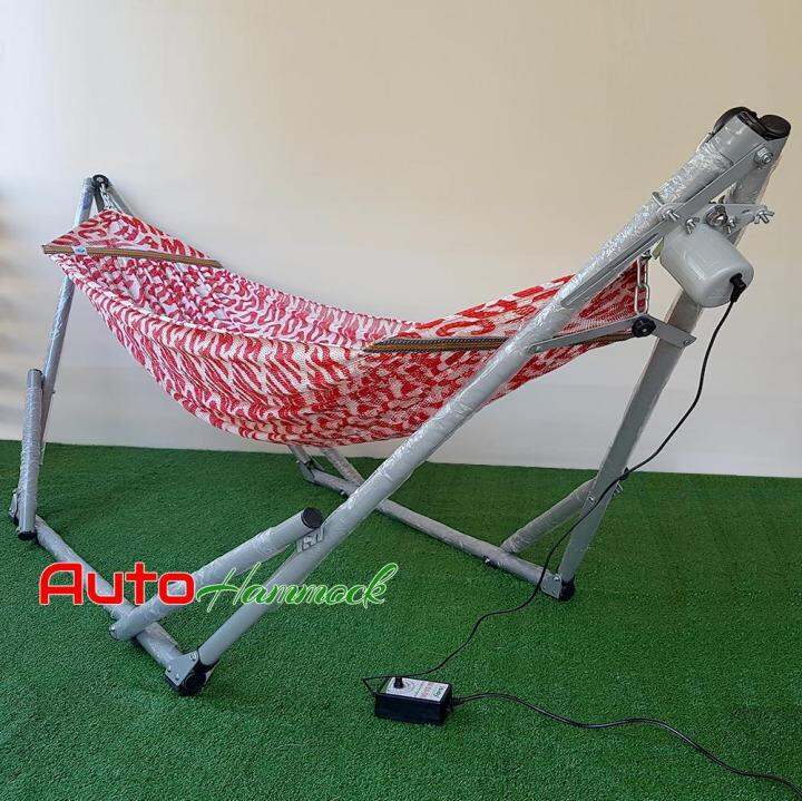 Auto Hammock เปลไกวเด็กอัตโนมัติขนาดใหญ่พิเศษ รุ่นจัมโบ้XLผ้าสีแดง ลาย(Hammock) Lazada.co.th