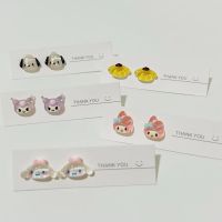 Sanrio Hello Kitty Accessories Jewelry Silver Needle Hoop Ear Studs Anime Cinnamoroll Melody Kuromi Loop Earrings for Women Gift