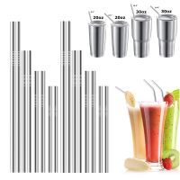 16-Pack Reusable Drinking Straw Eco-friendly Metal Straws Stainless Steel Straws Long Short Tube for Bar Cocktail Water Bottle Specialty Glassware