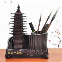 9-layer Wenchang Tower Resin Imitation Mahogany Bamboo Pen Holder Ornaments Study Office Furnishings Home Decoration Gift