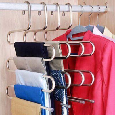☸✸ Five-layer non-slip trouser hanger stainless steel multi-functional S-type thickened