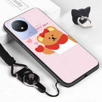 GGK เคสซิลิโคนนิ่มสำหรับ Vivo,เคสโทรศัพท์ลายสัตว์แหวนใส่นิ้ว Y02A การ์ตูนน่ารักสำหรับเด็กผู้ชายเด็กผู้หญิงมีสายคล้องด้านหลังโทรศัพท์ป้องกัน TPU ดีไซน์น่ารักหมีน่ารักเคสด้านหลัง