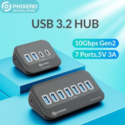 PHIXERO 7ฮับ USB พอร์ต3.2ฮับแท่นวางมือถือชนิด C 10Gbps แท่นสวิทช์สลับสัญญาณช่องเสียบการ์ด SD หลายพอร์ตสำหรับแล็ปท็อปแมคบุ๊ค Feona