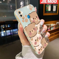 เคส JIUMOO สำหรับ Huawei Nova 3e P20 Lite 2018เคสการ์ตูนหมีน่ารักขอบสี่เหลี่ยมดีไซน์ใหม่เคสมือถือบางลายชุบเคสฝาปิดเลนส์เต็มรูปแบบกล้องปกป้องกันกระแทกกรอบนุ่ม