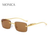 1PC Hot Rectangle Rimless Sunglasses Retro Cheetah Women Fashion Sun Glasses Men Shades UV400 Eyewear Summer Outdoor Eyeglasses