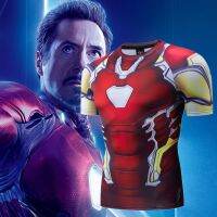 เสื้อยืดผู้ชายเสื้อยืดคอกลม Marvel,เสื้อชายเหล็กแขนสั้นกีฬาฟิตเนสซูเปอร์ฮีโร่คลาสสิกออกกำลังกายแห้งเร็วสำหรับเด็ก