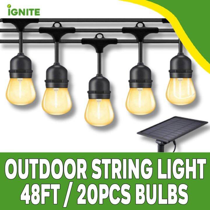 IGNITE Edison Solar Bulb 48FT 20PCS Bulbs Outdoor String Lights Patio