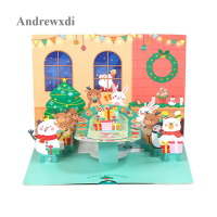 Andrewxdi 3D การ์ดอวยพรคริสต์มาสกระดาษแกะสลักอาหารค่ำวันคริสต์มาส Creative Blessing Message Card