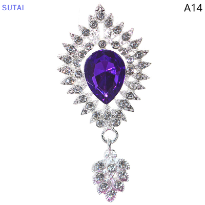 💖【Lowest price】SUTAI จี้คริสตัลหยดน้ำเข็มกลัดพลอยเทียมอุปกรณ์ตกแต่งเครื่องแต่งกายแบบทำมือแก้วไวน์สำหรับผู้หญิงเข็มกลัดของขวัญกล่องเครื่องประดับพลอยเทียม