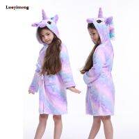 Kids Colar Fleece Unicorn Hooded Bathrobe Childrens Dressing Gown Bath Robe Kugurumi Animal Sleepwear For Girls Boys Pyjamas