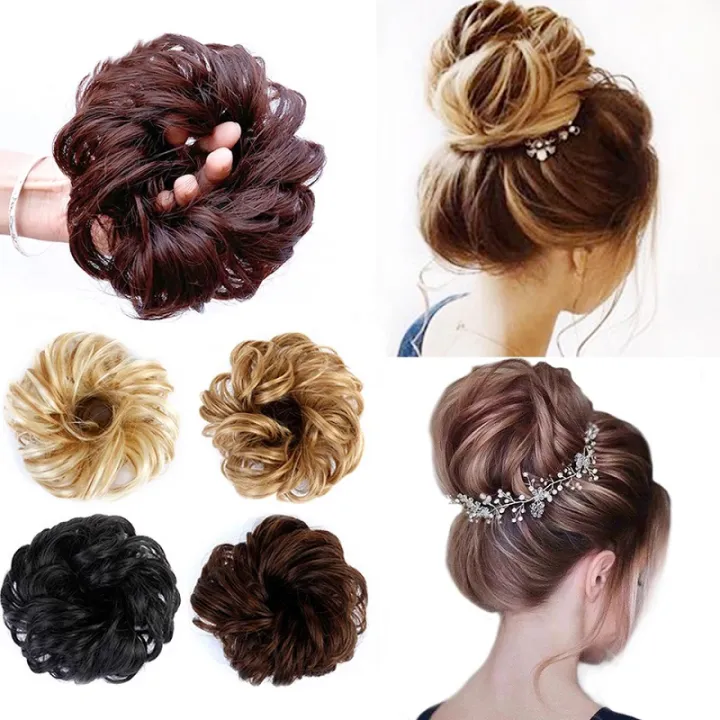 Synthetic Messy Curly Hair Bun Chignon Scrunchy Hair Band Black Brown  Blonde Fake Hairpieces For Women | Lazada PH