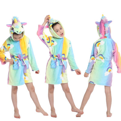 Blue Stitch Robes Girls Kigurumi Animal Sleepwear Onesie Pajamas Child Bathrobes Flannel Hooded Towel Robes Kids Dressing Gowns