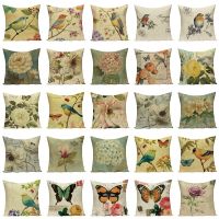 Plant Farmhouse Decor Cushion Vintage Pillow Decorative Pillows Case Cushion Cover Bird Flowers Home Decor Housses De Coussin Saddle Covers