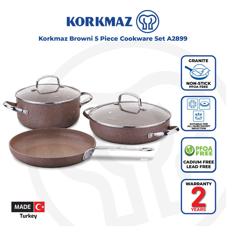 Korkmaz Vintage Cookware Set, 5 Pcs Nonstick Pot and Pan Set with Lid, Green