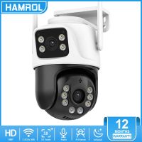 Hamrol 8MP 4K IP Camera Outdoor WiFi PTZ Dual Lens Dual Screen WiFi Camera Two Way Audio Auto Tracking Home Security CCTV Camera