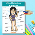 Parts Of The Body Chart Filipino Tagalog Laminated Educational Chart Mga Bahagi Ng Katawan