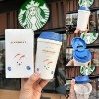 Starbucks cup spring 320ml กระต่ายน่ารักแบบดั้งเดิมพลาสติกสองชั้นเรียบง่ายประกอบ PP ถ้วยกาแฟไม่เท