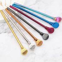 New manufacturer Stainless Steel Spoon multicolour Long Handle Filter 2 in 1 Stainless Steel milk Tea beverage Straw ，for Party Specialty Glassware