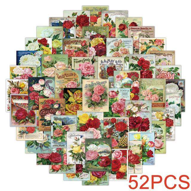 10-30-58pcs-vintage-sticker-poster-magazine-rose-flower-pattern-for-car-motorcycle-luggage-skateboard-travel-laptop-doodle