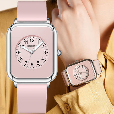 MOONBIFFY สแควร์ผู้หญิงยางนาฬิกาวงนาฬิกาข้อมือ2022สีชมพูสำหรับสุภาพสตรีนาฬิกาข้อมือควอตซ์relógio Feminino สตรีสแควร์