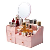 [COD] storage box with mirror net red desktop shelf lipstick skin care product dressing finishing