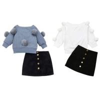 Autumn Toddler Baby Kids Girls Clothes Sets 1-6Y Long Sleeve Hairball Knit Tops Sweater Button Mini Skirt Warm Outfits Sets