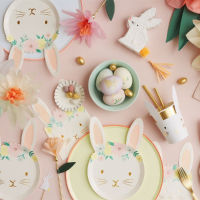 Easter Bunny Party Disposable Tableware Set Paper Plate Cup Kids Birthday Sweet Lovely Party Decorations Rabbit Party Set