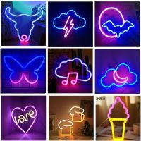 ◕ LED Neon Light Sign Cloud lightning bat Cow Beer Cup Guitar Logo Decor Room Home Bar Shop Party Wall Decoration Gift