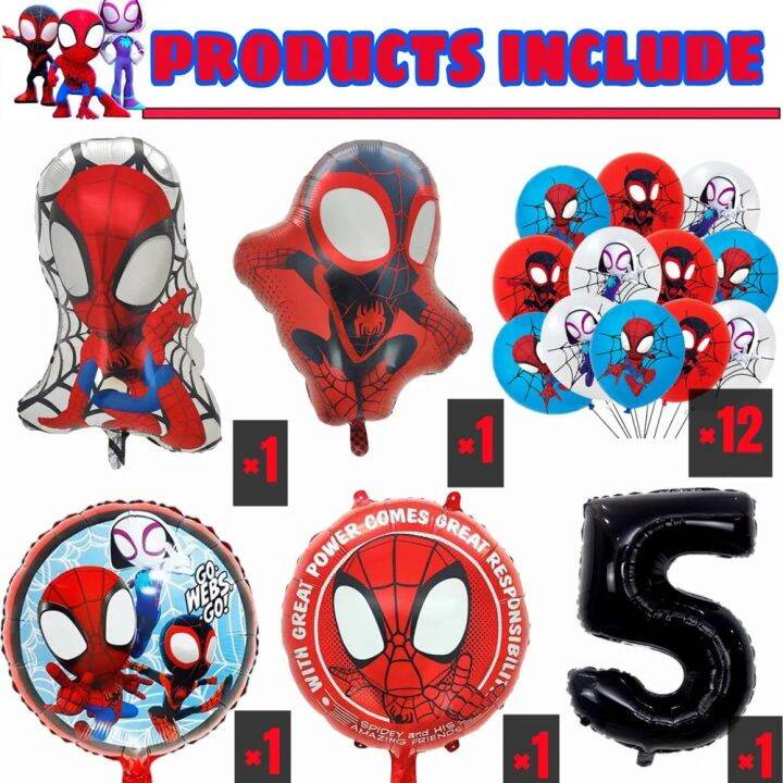 [WVFPI] Spidey And His Amazing Friends Balloons Set Latex Foil Balloons ...