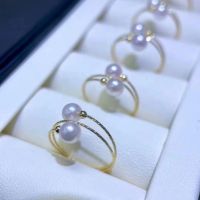 Clearness 2022 Trendy Gold Filled Double Round Pearl Beads Elastic Womens Adjustable Snake Finger Ring Round Pearl Jewelry Gift