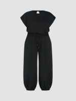 Cider Terry Round Neckline Solid Drawstring Jumpsuit Curve &amp; Plus