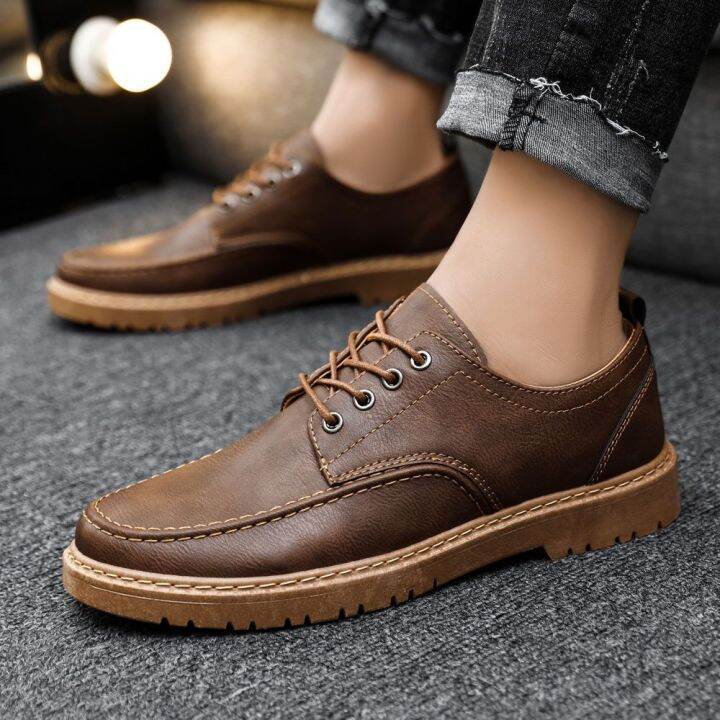 ready-2023-new-mens-korean-style-mens-low-top-black-casual-leather-shoes-waterproof-non-slip-tooling-boots-leather-panel-shoes