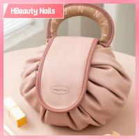 HBEAUTY NAILS กระเป๋าเครื่องสำอาง PU เชือกผูกปากถุงสำหรับคนขี้เกียจกระเป๋าเครื่องสำอางพกพาความจุสูงถุงซักผ้าเก็บของการเดินทาง