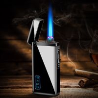 Hot Selling Personalized USB Rechargeable Metal Windproof Lighter Outdoor Cigar Butane Gas Torch Cigarette Lighter Mens Gift