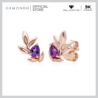 Gemondo ต่างหูทองคำแท้ 9K สีโรสโกลด์ ประดับแอเมทิสต์แท้ (Amethyst) จากประเทศบราซิล ดีไซน์ทรงใบมะกอก : ต่างหูทอง ทองแท้ ต่างหูเพชรแท้ เพชรแท้ ต่