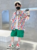 The North Face boys summer suit 2023 new handsome dopamine short-sleeved flower shirt jacket summer big childrens cool and handsome