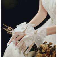 ﺴ✱ White gloves Korean super fairy dress yarn bow pearl bride wedding dress photo lolita lace