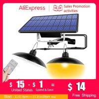 Solar Pendant Light with Double Head Shed Light Waterproof 4800mAh Remote Solar Powered Hanging Spotlight for Garden Yard Garage