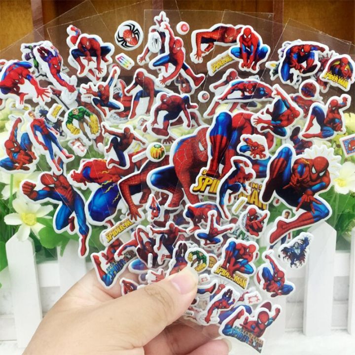 2-4-6-sheets-spiderman-the-avengers-stickers-for-refrigerator-guitar-luggage-waterproof-graffiti-kids-iron-man-hulk-sticker-toys