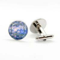 【hot】 Claude Monet Painting Glass Gem Cuff Links Men Shirt Accessories Husband Birthday