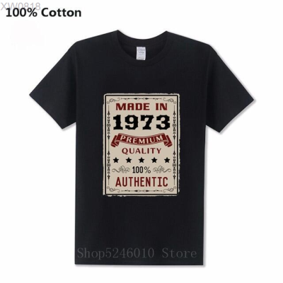 Premium (สต็อกเพียงพอ) quality Vintage 100% Authentic Made in 1973 T Shirt men Retro Born in 1973 T-shirt Birthday Gifts Tee shirt Fashion Topsคุณภาพสูง size:S-5XL
