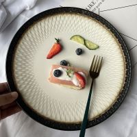 European relief dish ins high appearance level Japanese retro household senior steak ceramic plate defects