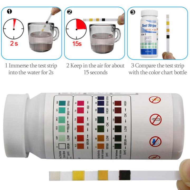 สระว่ายน้ำ4ใน1กระดาษทดสอบคลอรีนตกค้างขวดที่แผ่นตรวจค่า-ph-ค่า-ph-ชุบกระดาษทดสอบความแข็งด่าง