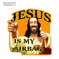 Volkrays Funny Car Sticker Jesus Is My Airbag Vinyl Waterproof Sunscreen Creative Decals Decoration Accessories,13cm*12cm