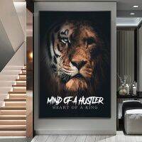 โปสเตอร์สัตว์สร้างแรงบันดาลใจ-Mind Of A Hustler Tiger Canvas Art - Inspirational Wall Art Picture For Home Or Office Decor - Perfect For Gym Or Fitness Studio 0712